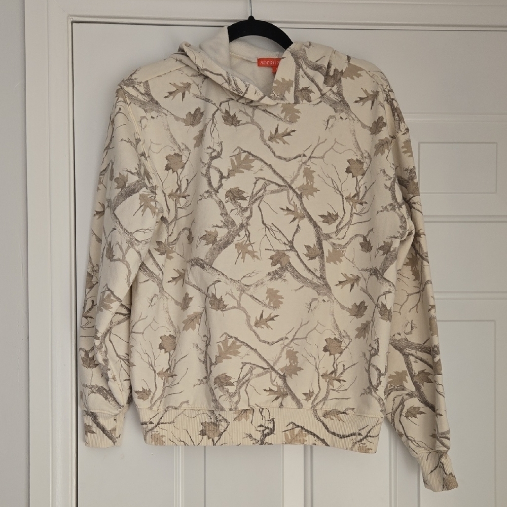 Social Scene Camouflage Hoodie with Tree Branch Pattern "God Is Everywhere "Logo